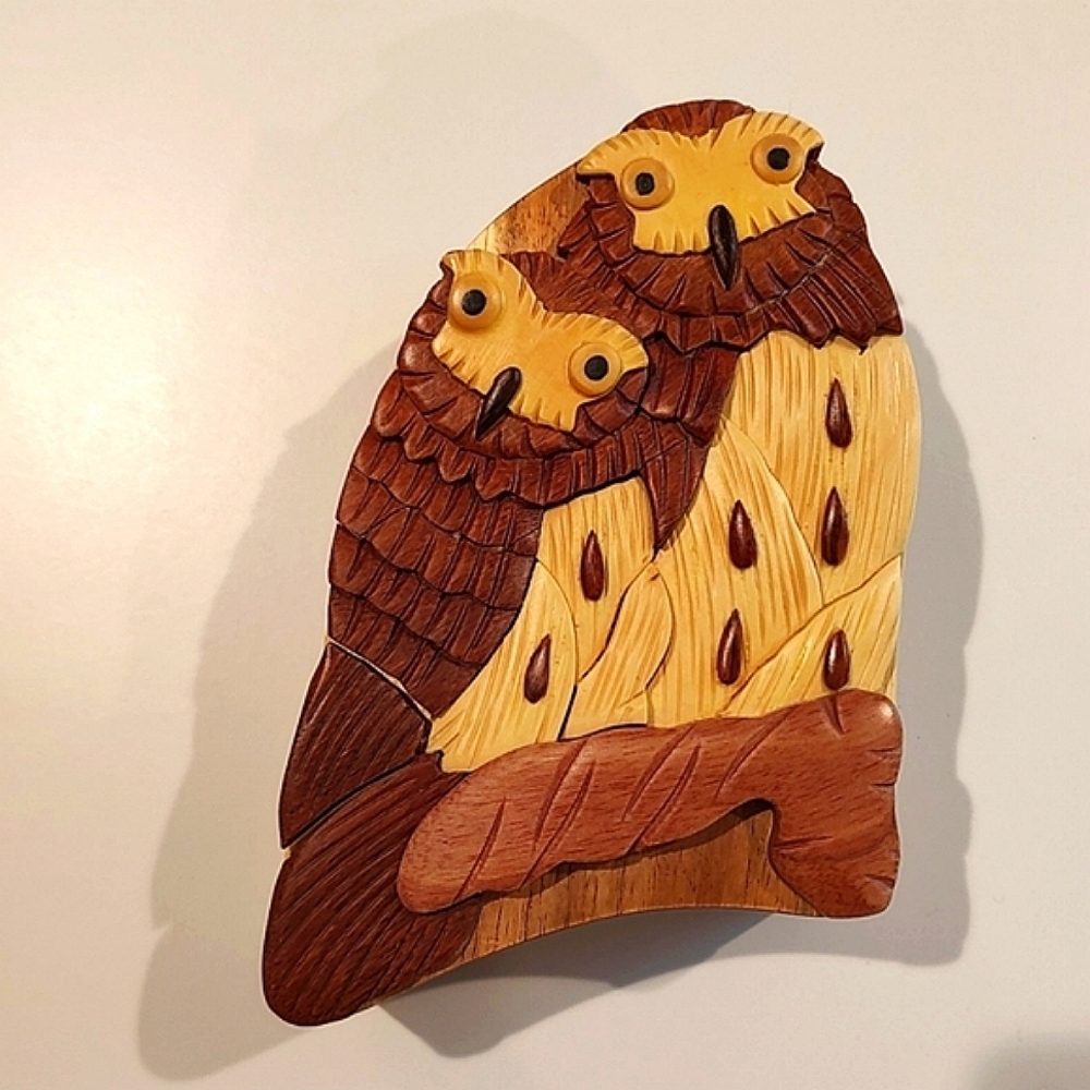 Owl Puzzle Box Storage Secret Gift Carver Dan's Handcrafted Vietnam
